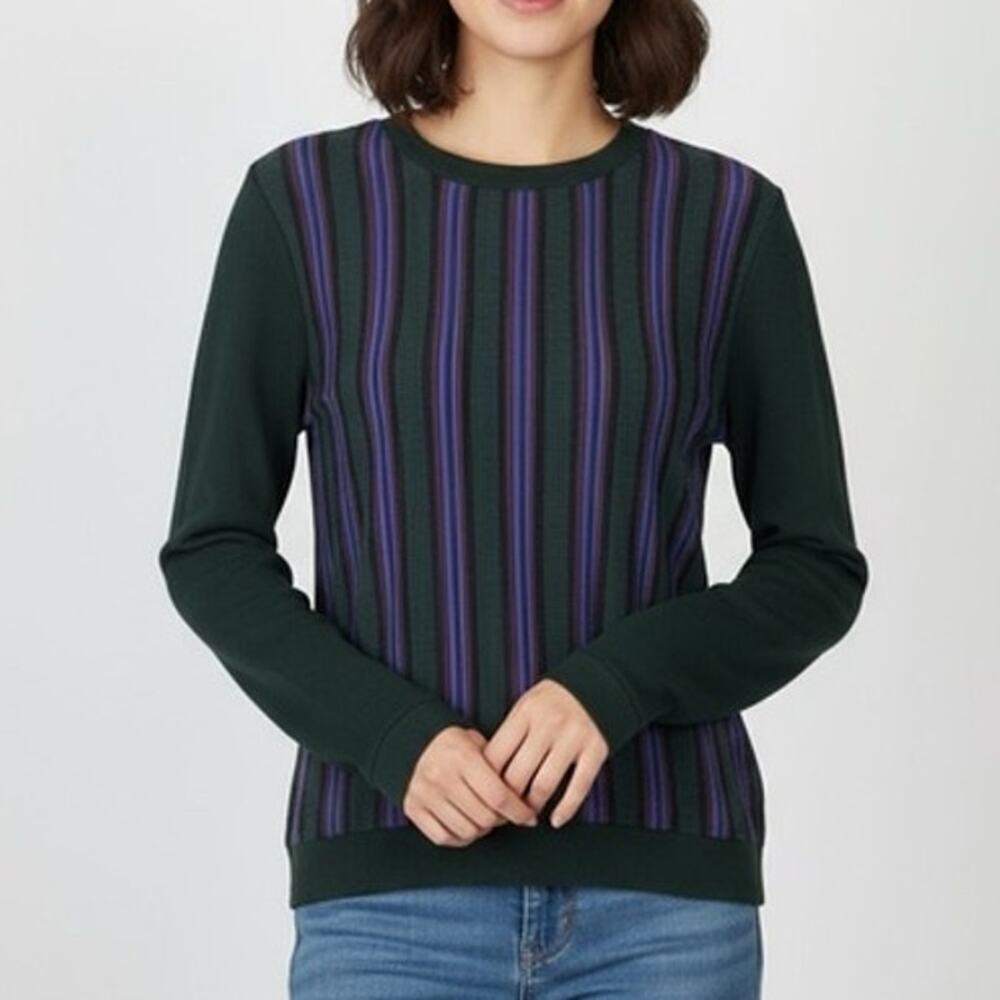 Ganni Programme Couture Mix Striped Long Sleeve Sweatshirt Green Womens Size XS